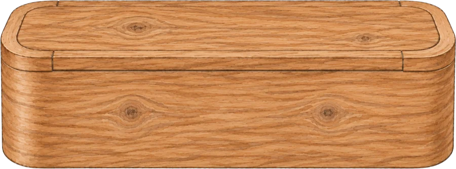 The terramation vessel closed, a long timber box with rounded corners.